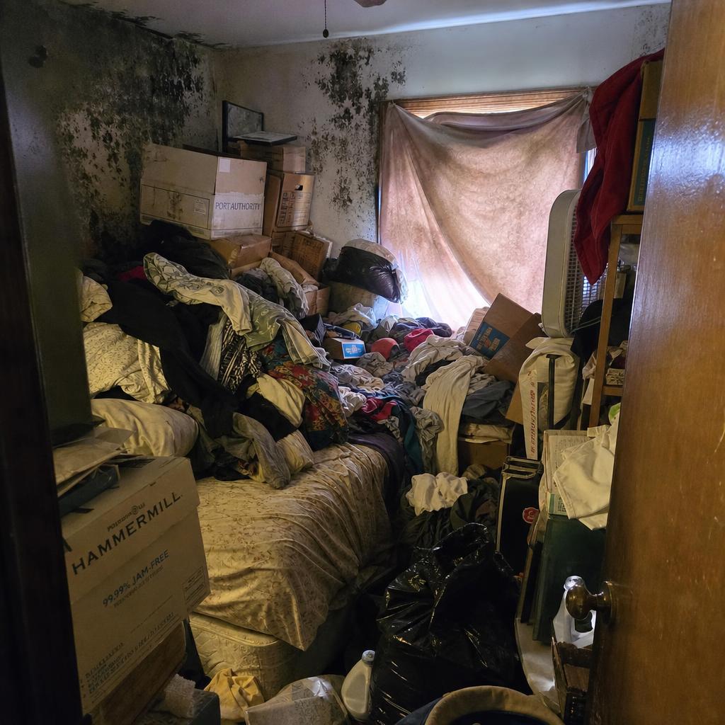 Schlafzimmer Messie-Haushalt vor Entrümpelung